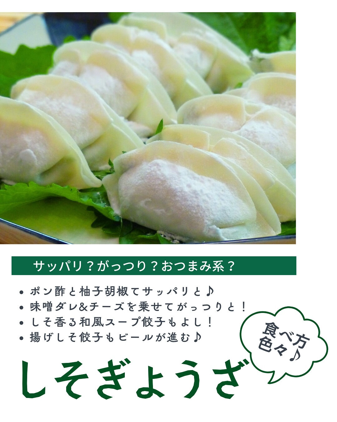 ＼食べ方色々「しそぎょうざ」／